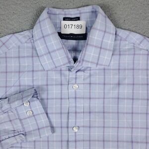 Tommy Hilfiger Shirt Mens 15 34/35 Medium Blue Plaid Slim Fit Dress Button Up